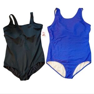 TWO Plus Size Swimsuits Purple And Black One Piece Bathing Suits Women's Size 16